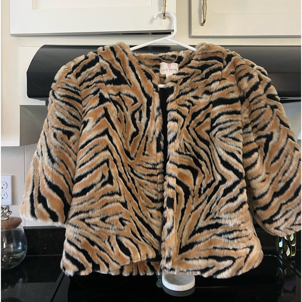 Julie brown animal print faux fur cropped jacket